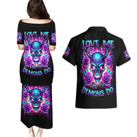 Thunder Skull Couples Matching Puletasi and Hawaiian Shirt Love Me Like My Demons Do - Wonder Print Shop