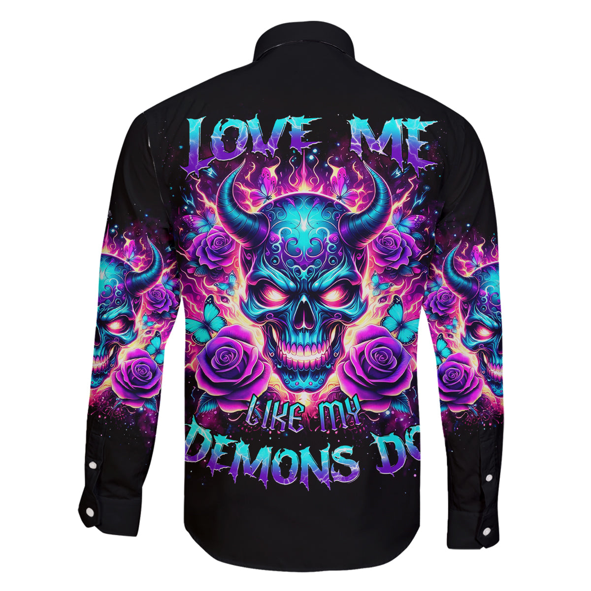 Thunder Skull Family Matching Long Sleeve Bodycon Dress and Hawaiian Shirt Love Me Like My Demons Do - Wonder Print Shop