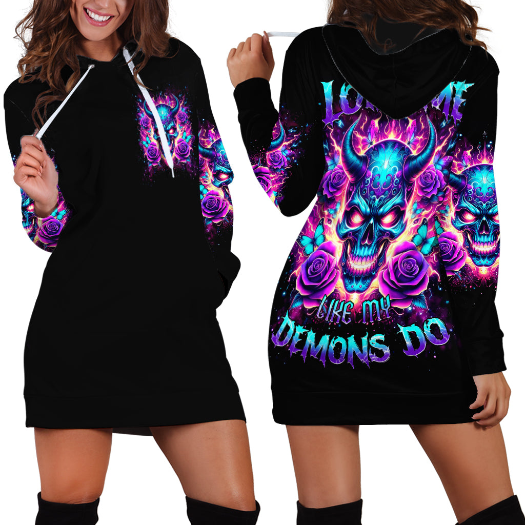Thunder Skull Hoodie Dress Love Me Like My Demons Do - Wonder Print Shop
