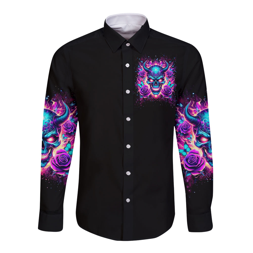 Thunder Skull Long Sleeve Button Shirt Love Me Like My Demons Do - Wonder Print Shop