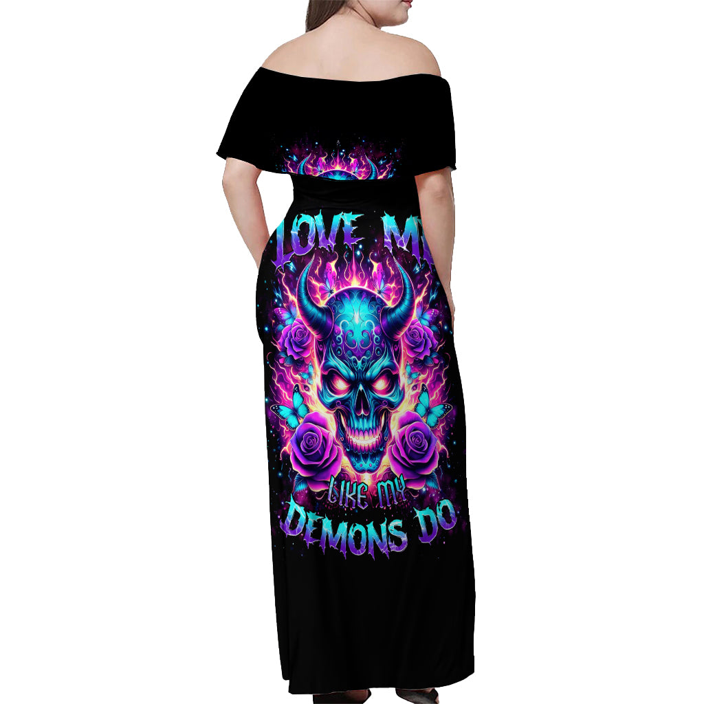 Thunder Skull Off Shoulder Maxi Dress Love Me Like My Demons Do - Wonder Print Shop