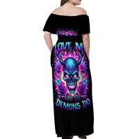 Thunder Skull Off Shoulder Maxi Dress Love Me Like My Demons Do - Wonder Print Shop