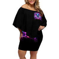 Thunder Skull Off Shoulder Short Dress Love Me Like My Demons Do - Wonder Print Shop