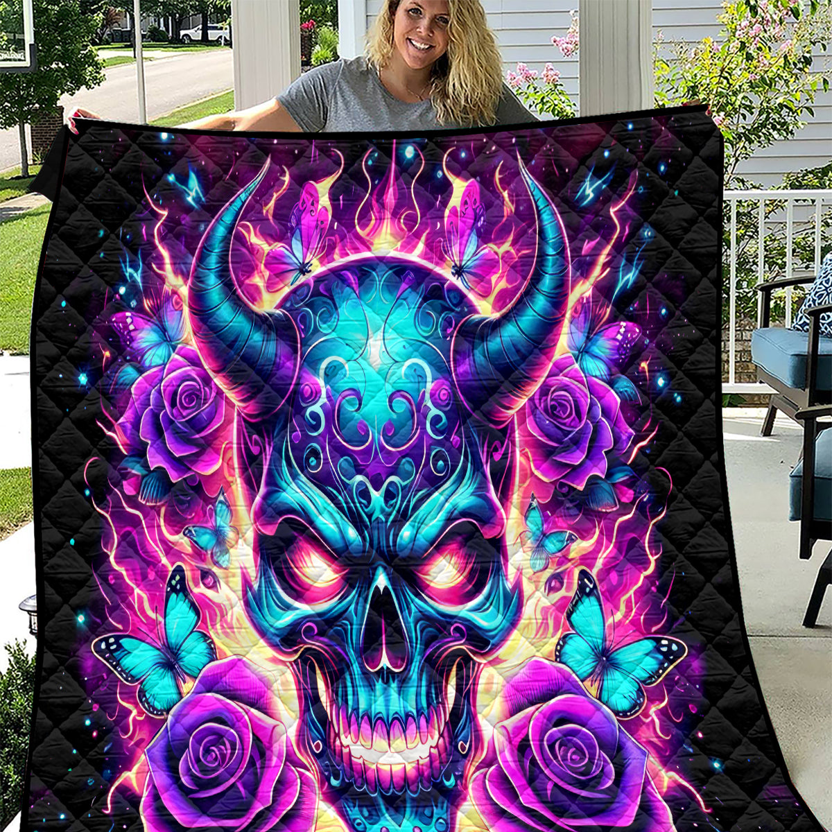 Thunder Skull Quilt Love Me Like My Demons Do - Wonder Print Shop
