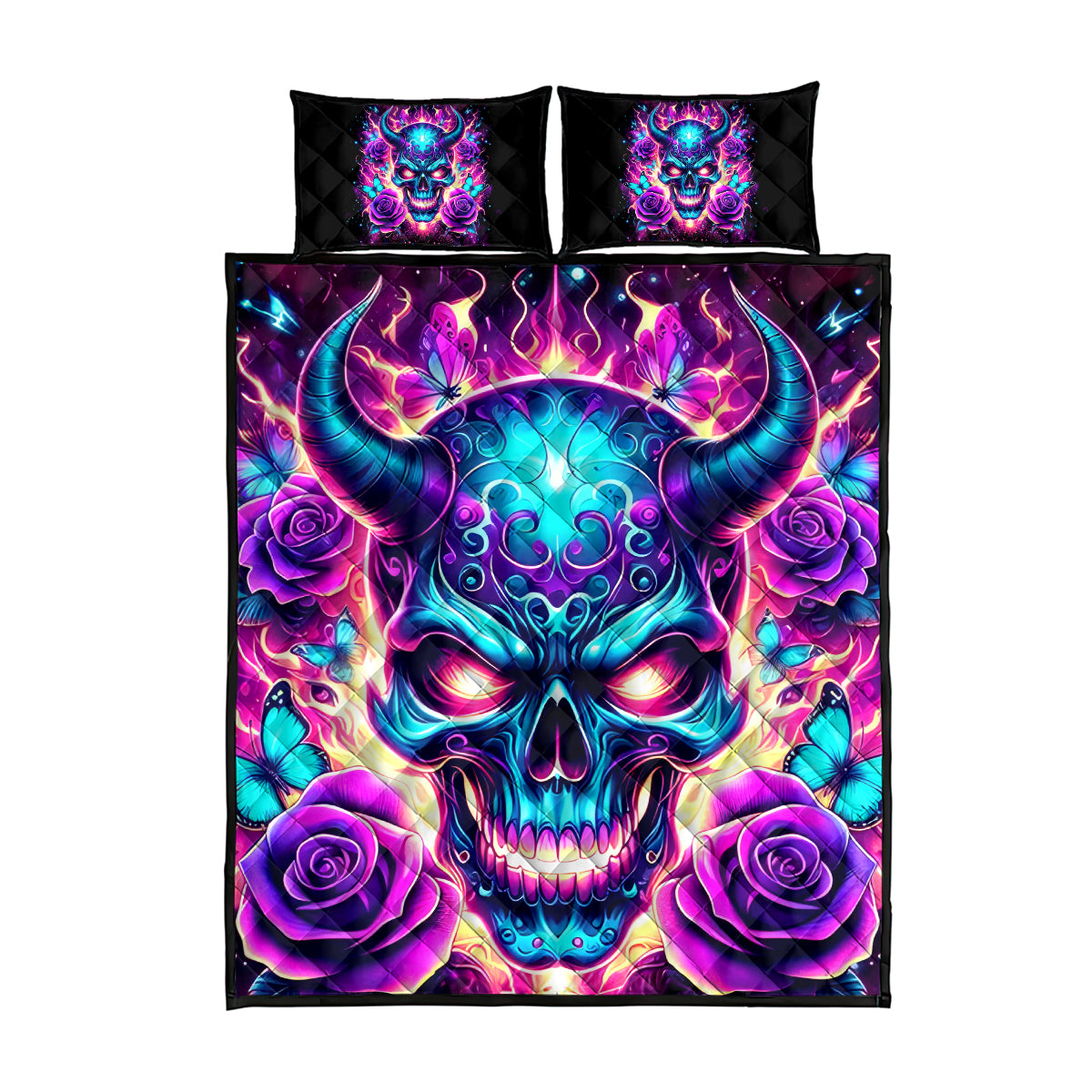 Thunder Skull Quilt Bed Set Love Me Like My Demons Do - Wonder Print Shop