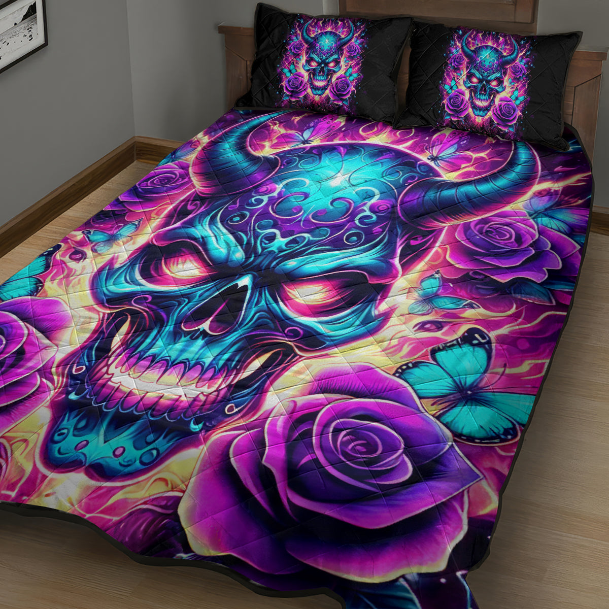 Thunder Skull Quilt Bed Set Love Me Like My Demons Do - Wonder Print Shop