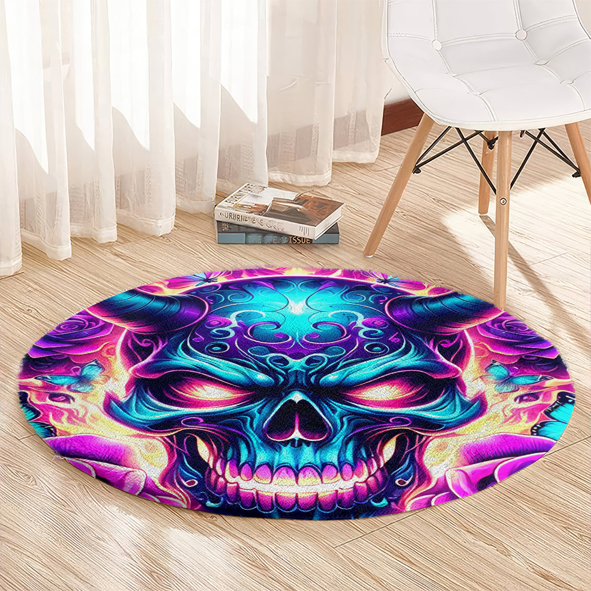Thunder Skull Round Carpet Love Me Like My Demons Do