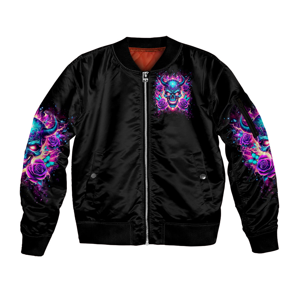 Thunder Skull Sleeve Zip Bomber Jacket Love Me Like My Demons Do - Wonder Print Shop