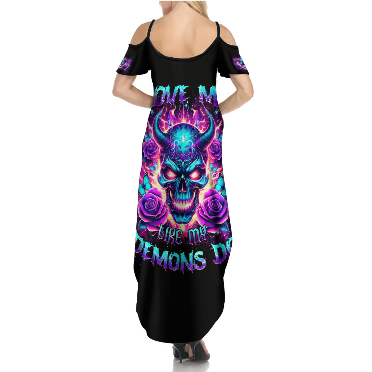 Thunder Skull Summer Maxi Dress Love Me Like My Demons Do - Wonder Print Shop
