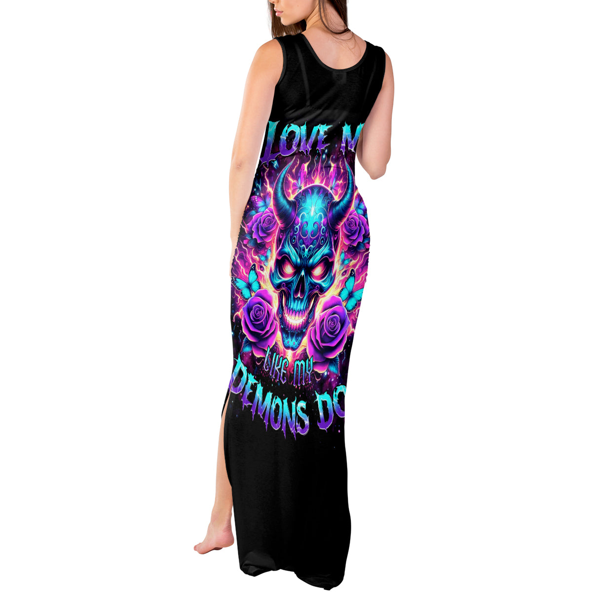 Thunder Skull Tank Maxi Dress Love Me Like My Demons Do - Wonder Print Shop