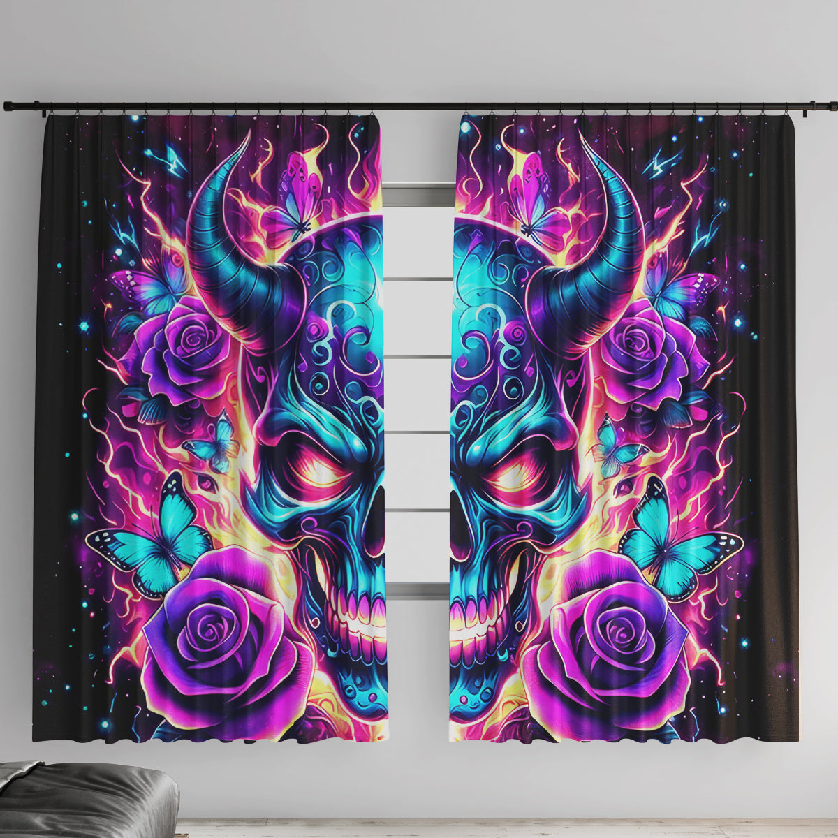 Thunder Skull Window Curtain Love Me Like My Demons Do - Wonder Print Shop