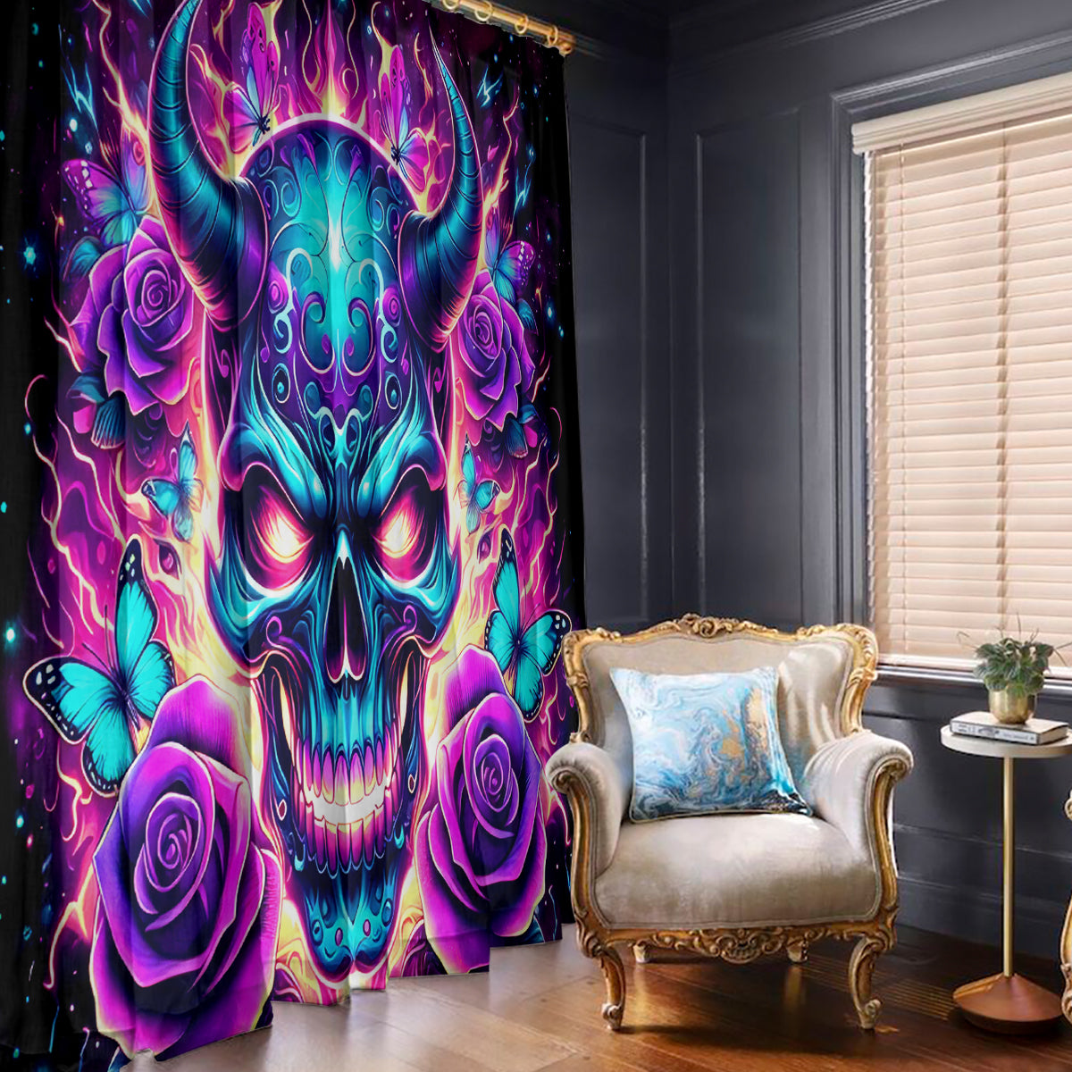 Thunder Skull Window Curtain Love Me Like My Demons Do - Wonder Print Shop