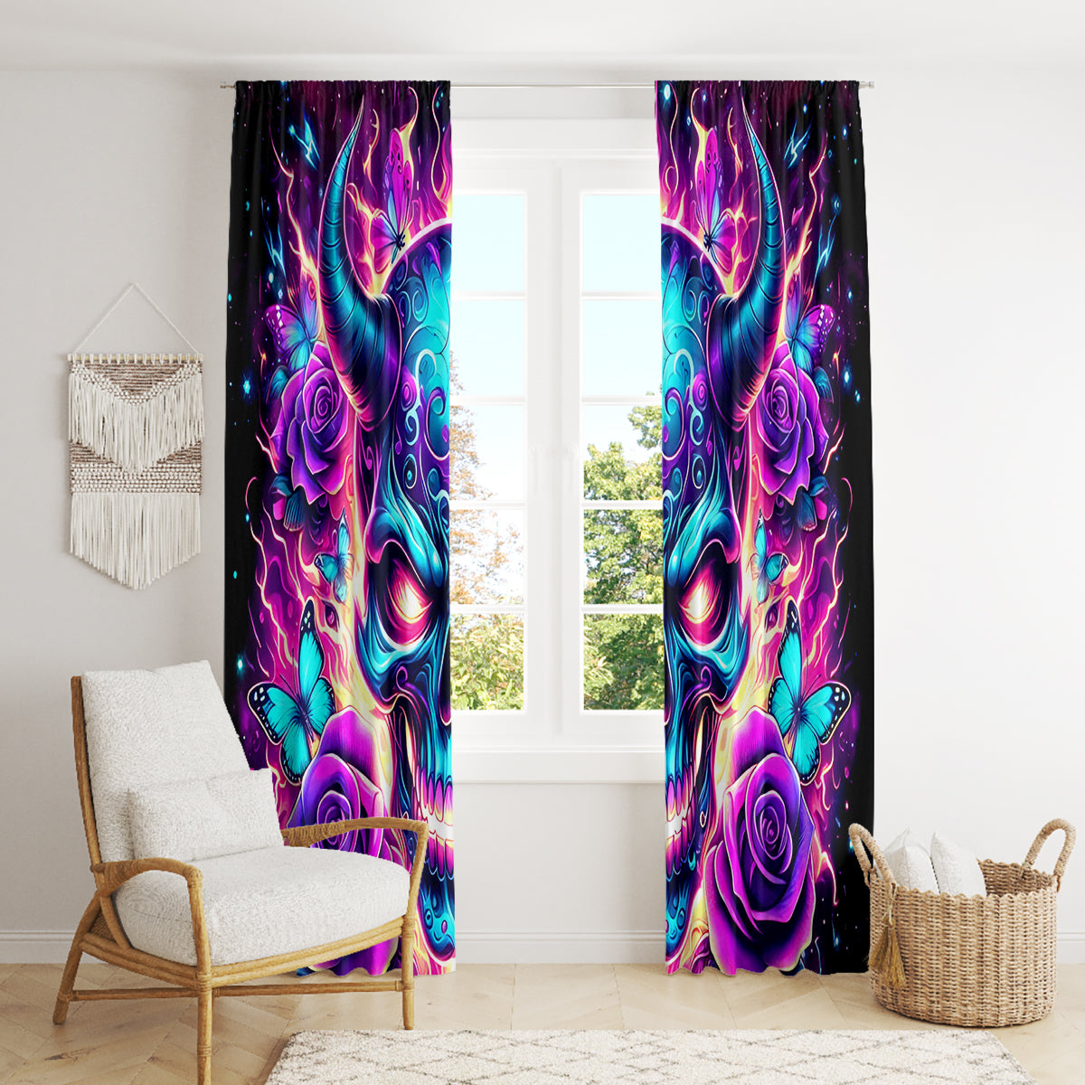 Thunder Skull Window Curtain Love Me Like My Demons Do - Wonder Print Shop
