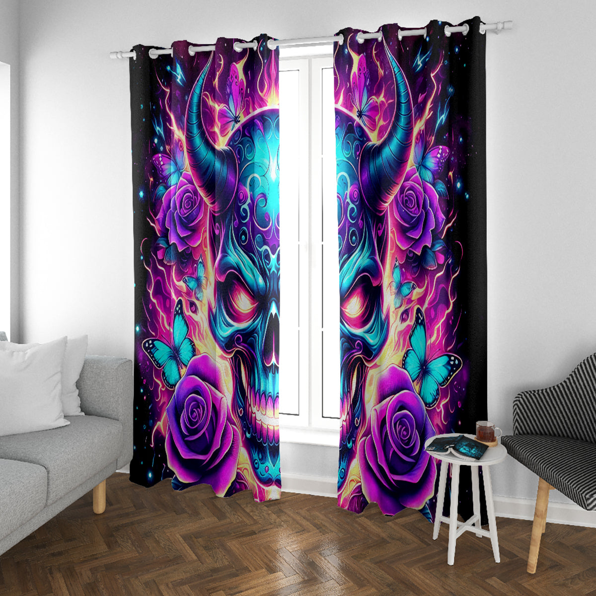 Thunder Skull Window Curtain Love Me Like My Demons Do - Wonder Print Shop