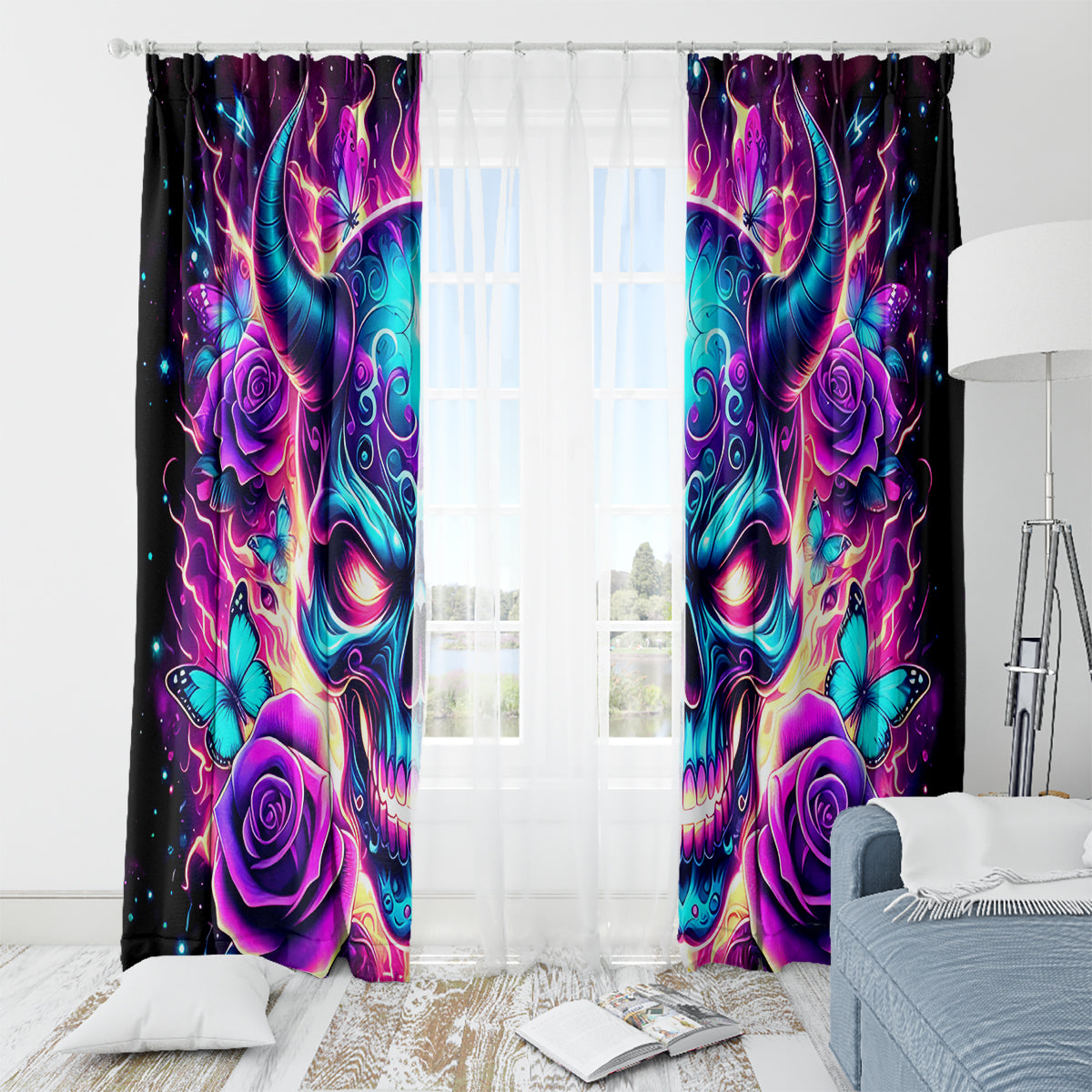 Thunder Skull Window Curtain Love Me Like My Demons Do - Wonder Print Shop