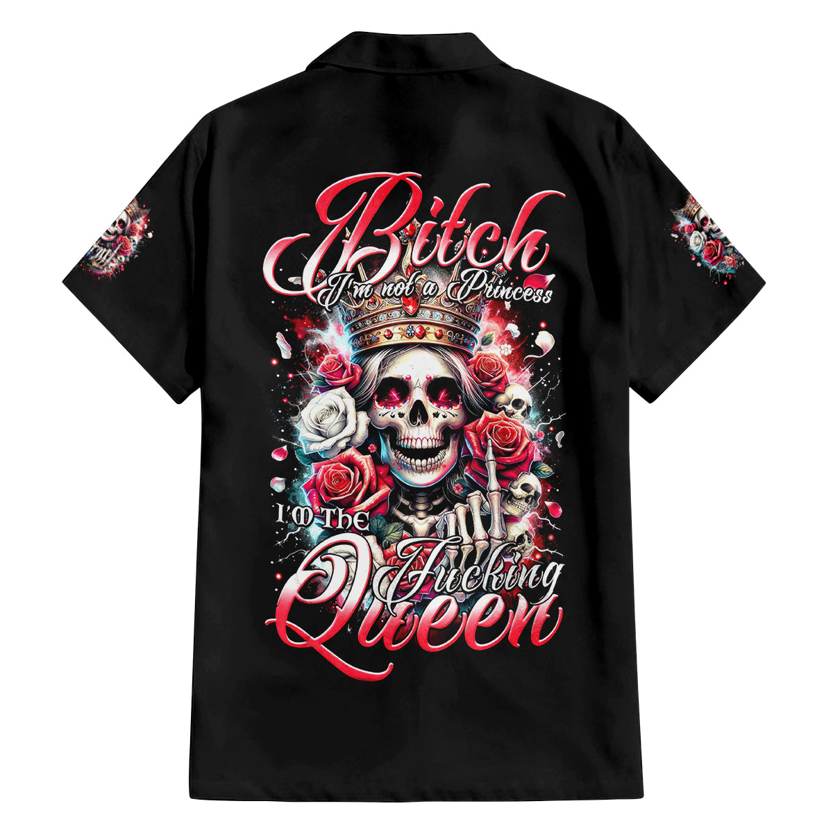 Queen Skull Family Matching Off Shoulder Long Sleeve Dress and Hawaiian Shirt Bitch I'm Not A Princess I'm The Fucking Queen - Wonder Print Shop