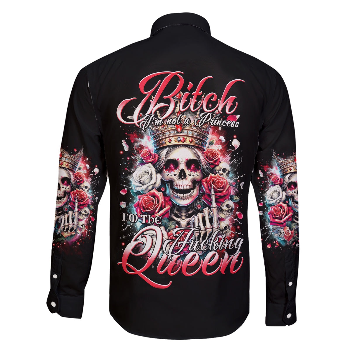 Queen Skull Family Matching Puletasi and Hawaiian Shirt Bitch I'm Not A Princess I'm The Fucking Queen - Wonder Print Shop