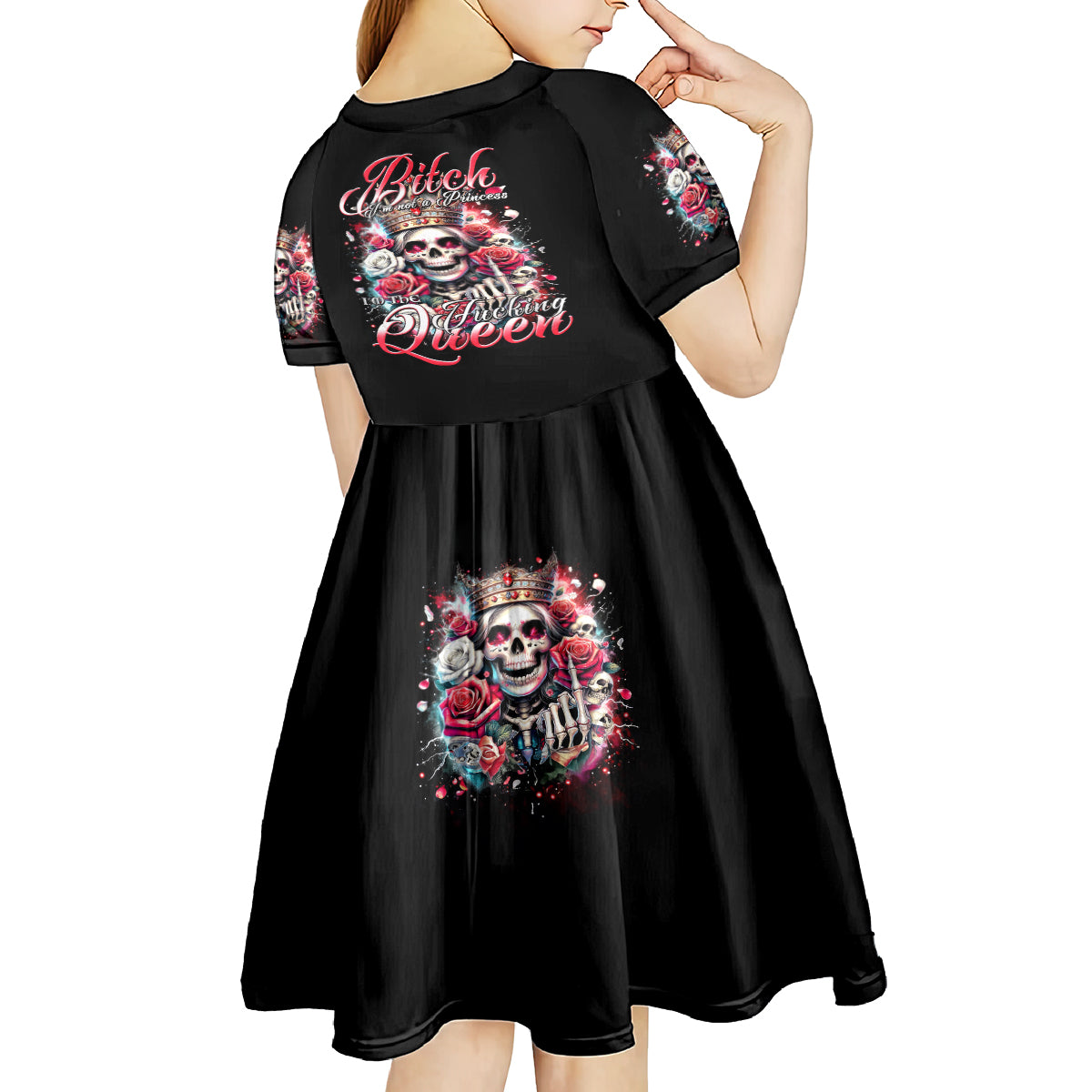 Queen Skull Kid Short Sleeve Dress Bitch I'm Not A Princess I'm The Fucking Queen - Wonder Print Shop