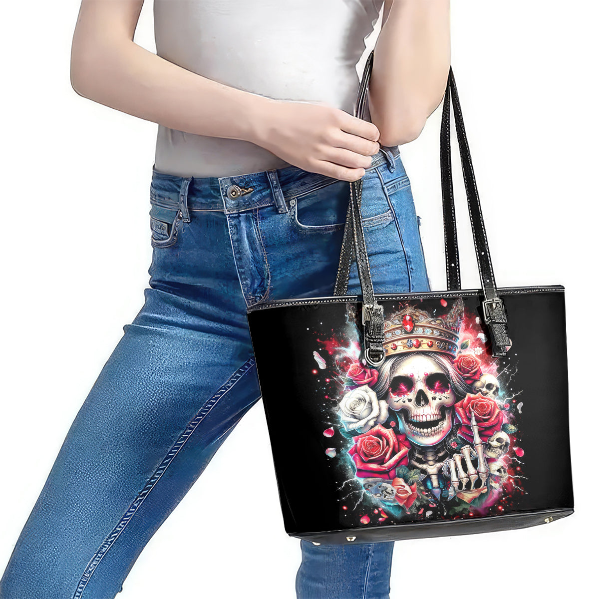 Queen Skull Leather Tote Bag Bitch I'm Not A Princess I'm The Fucking Queen - Wonder Print Shop