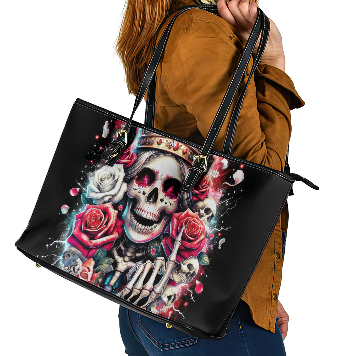 Queen Skull Leather Tote Bag Bitch I'm Not A Princess I'm The Fucking Queen - Wonder Print Shop