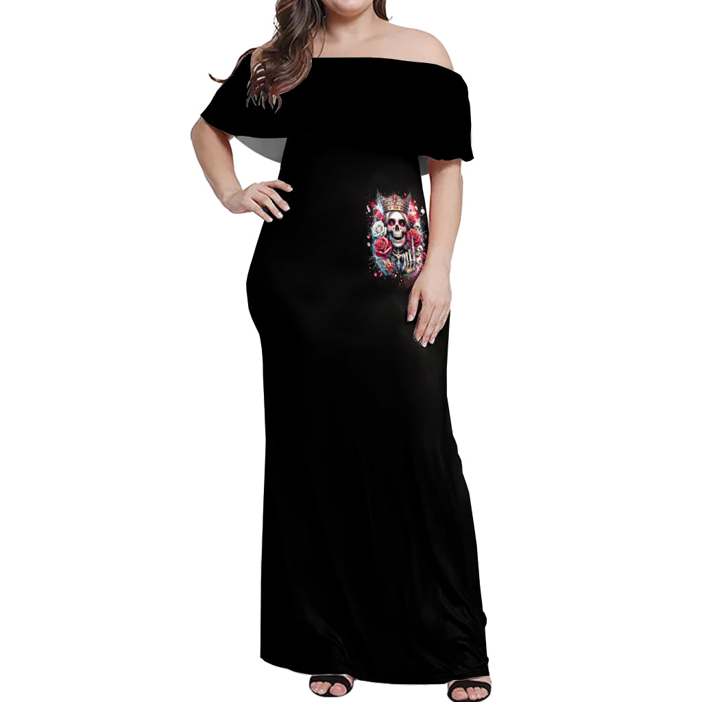 Queen Skull Off Shoulder Maxi Dress Bitch I'm Not A Princess I'm The Fucking Queen - Wonder Print Shop