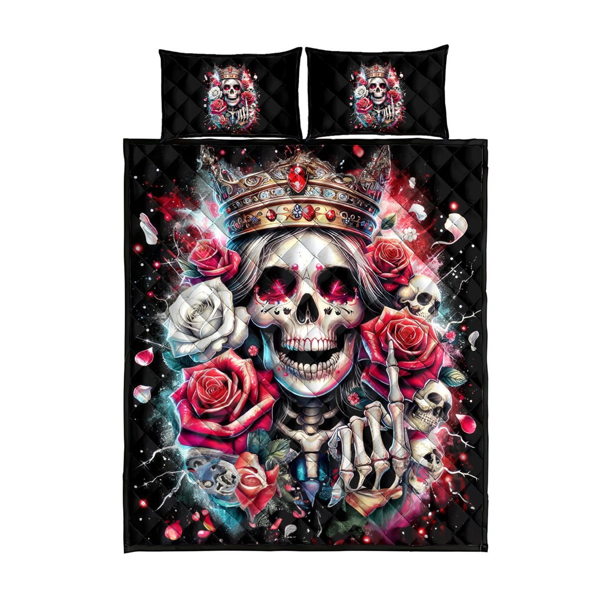 Queen Skull Quilt Bed Set Bitch I'm Not A Princess I'm The Fucking Queen - Wonder Print Shop