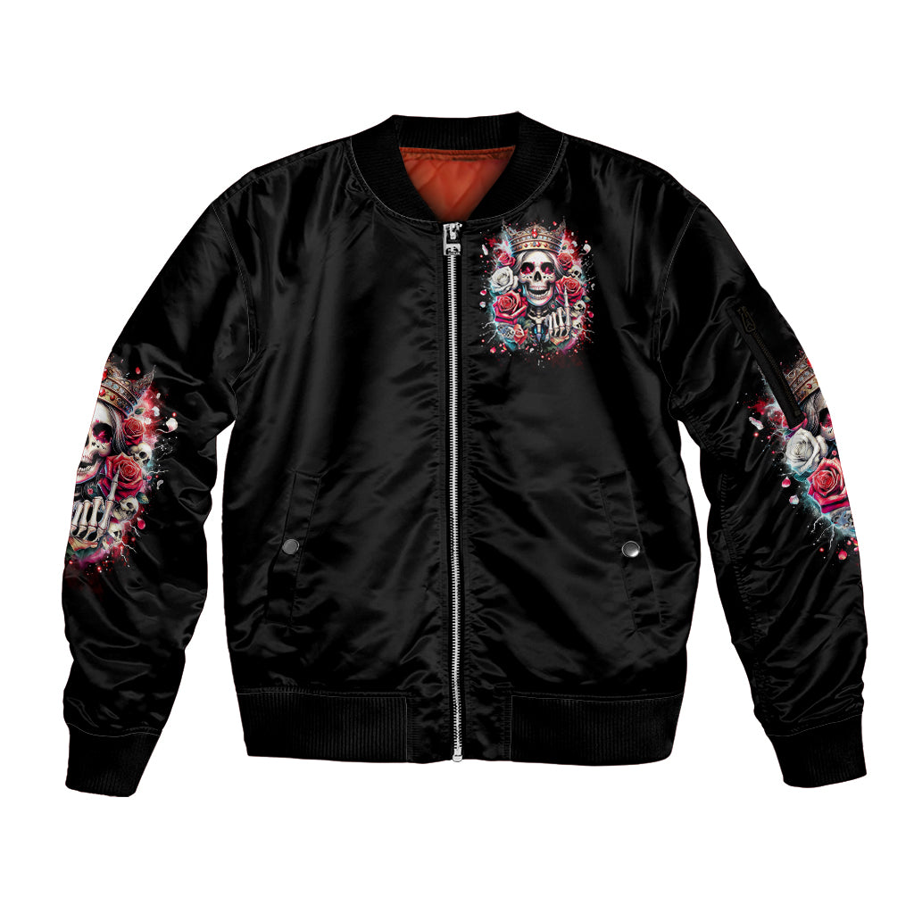 Queen Skull Sleeve Zip Bomber Jacket Bitch I'm Not A Princess I'm The Fucking Queen - Wonder Print Shop