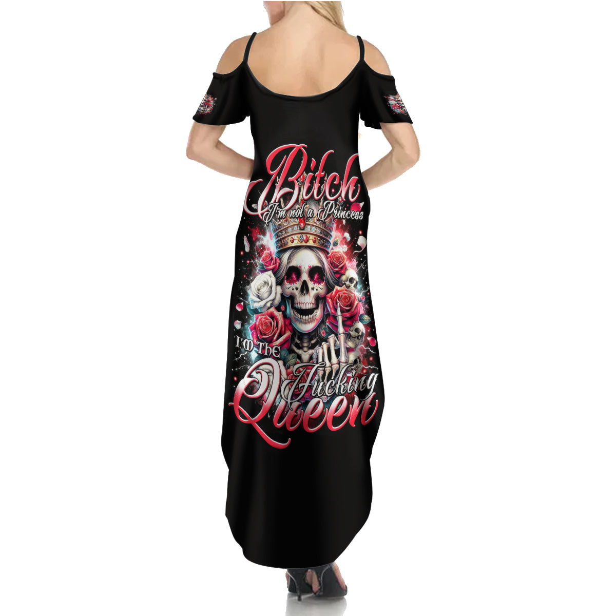 Queen Skull Summer Maxi Dress Bitch I'm Not A Princess I'm The Fucking Queen - Wonder Print Shop
