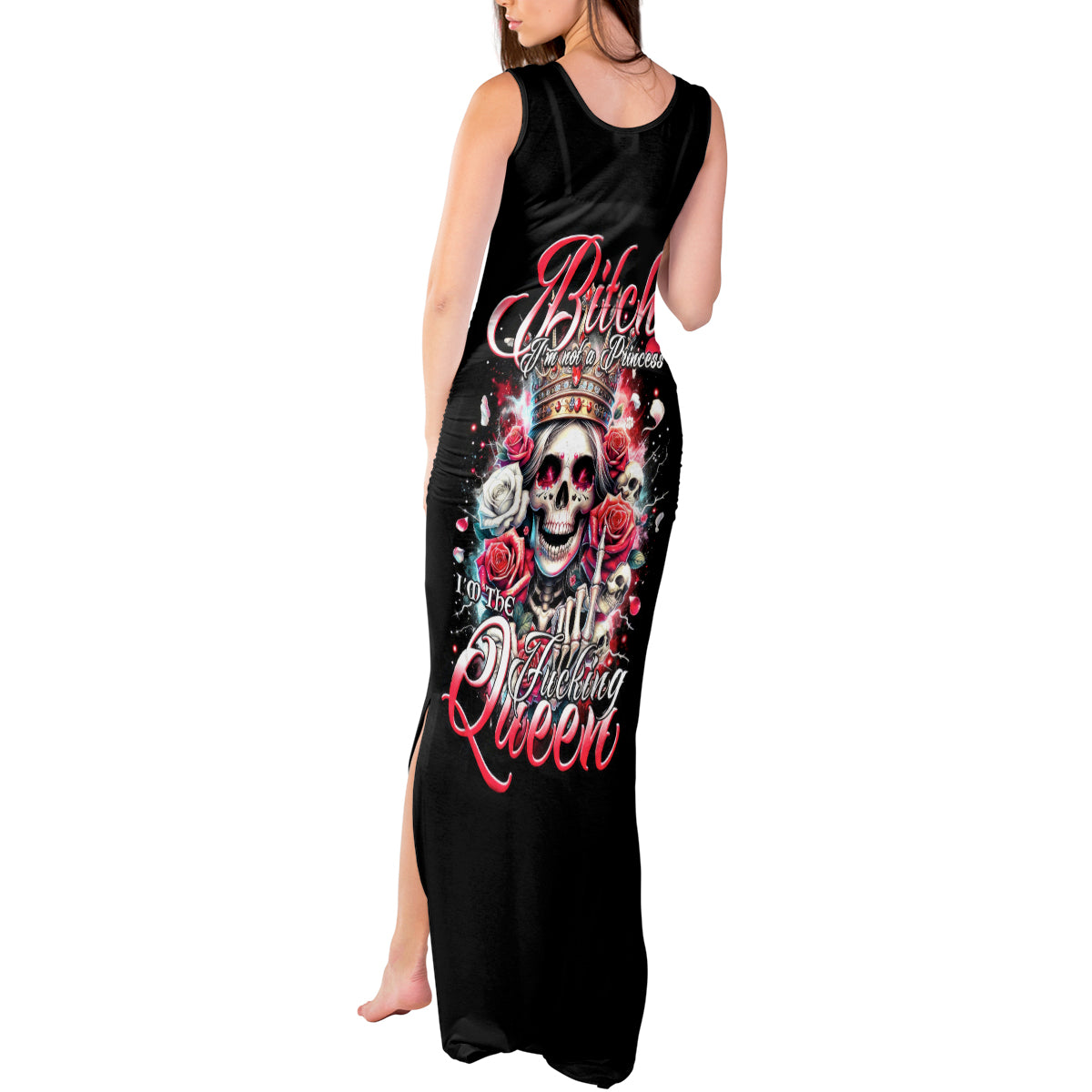 Queen Skull Tank Maxi Dress Bitch I'm Not A Princess I'm The Fucking Queen - Wonder Print Shop