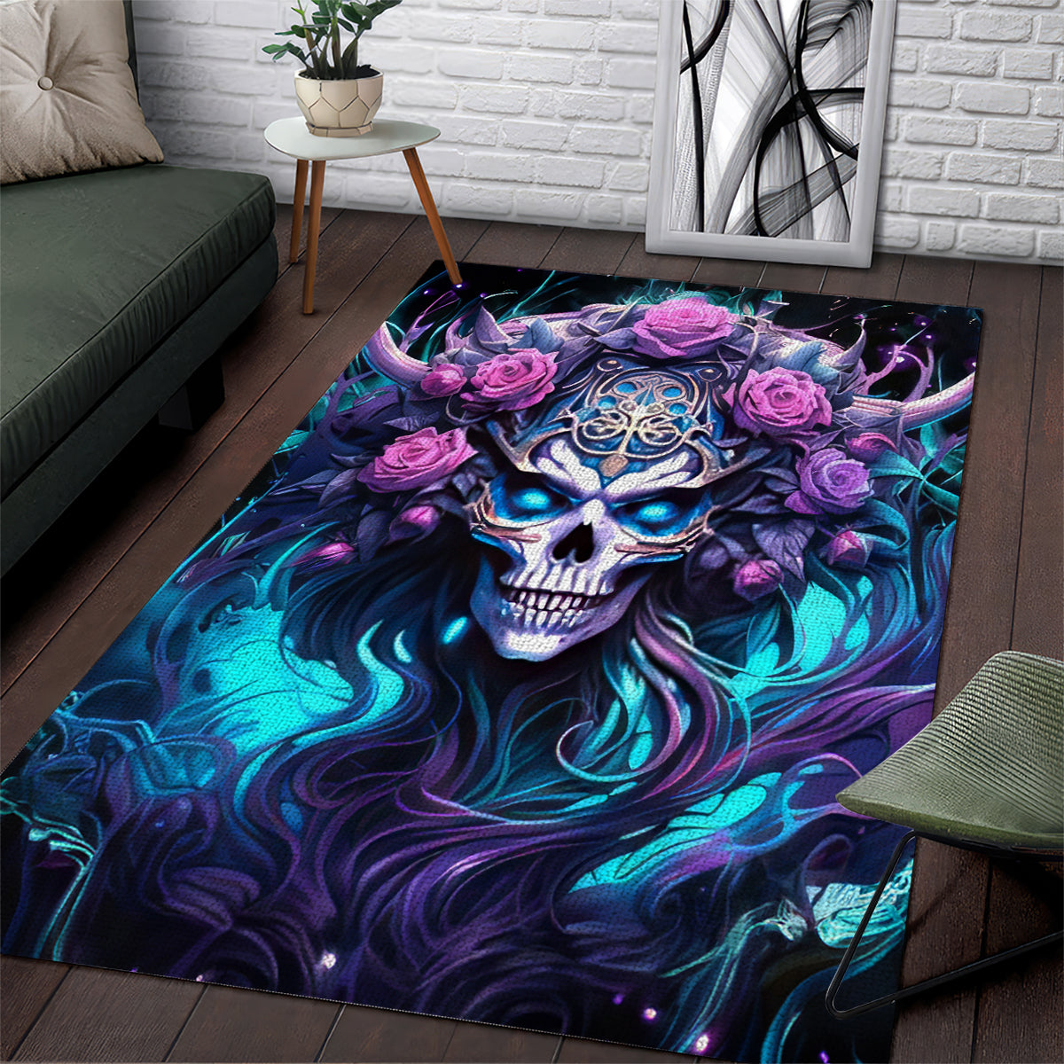Rose Skull Area Rug I'm Never Alone My Demons Are With Me 24/7 - Wonder Print Shop