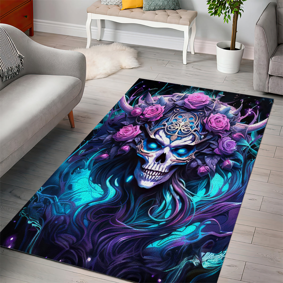 Rose Skull Area Rug I'm Never Alone My Demons Are With Me 24/7 - Wonder Print Shop