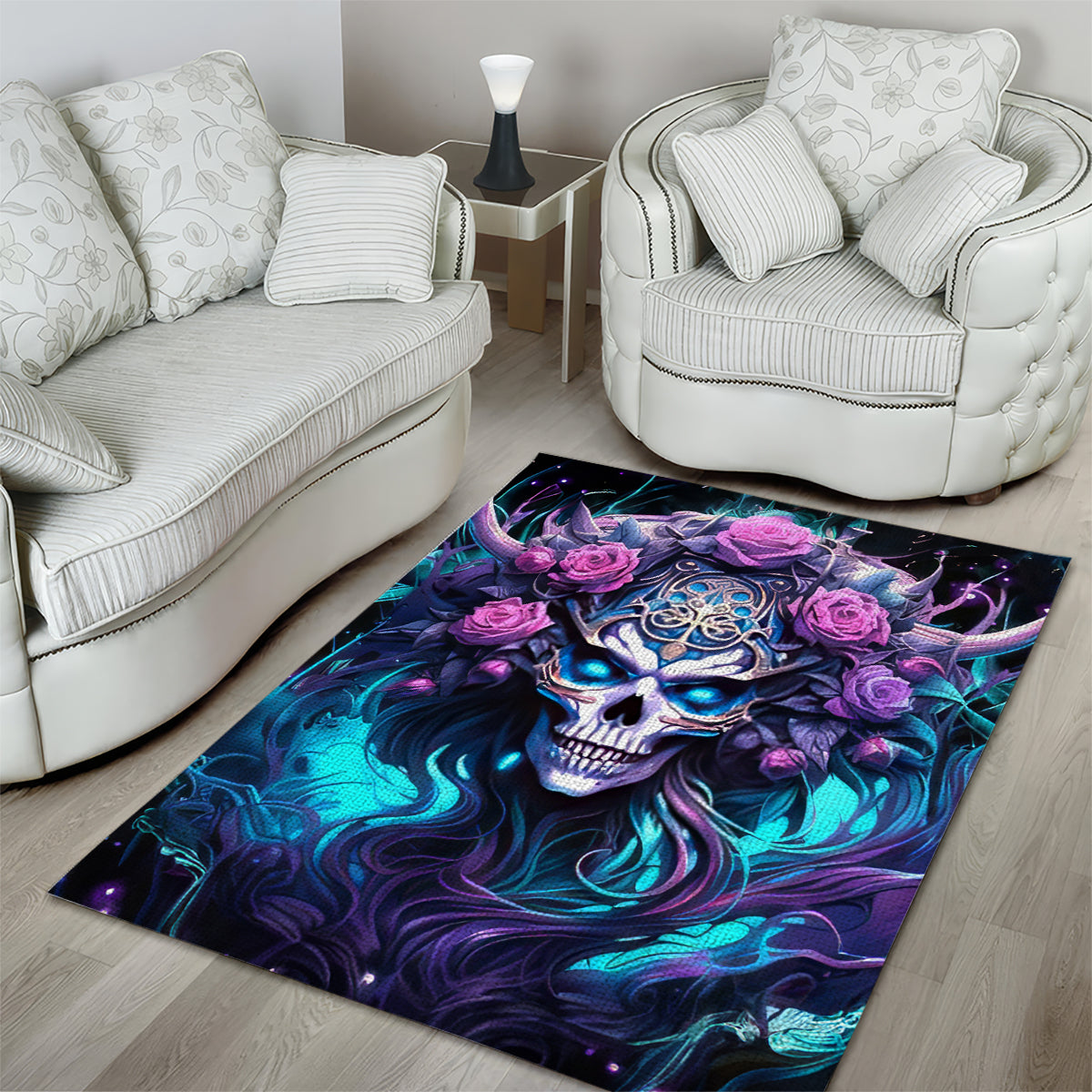 Rose Skull Area Rug I'm Never Alone My Demons Are With Me 24/7 - Wonder Print Shop