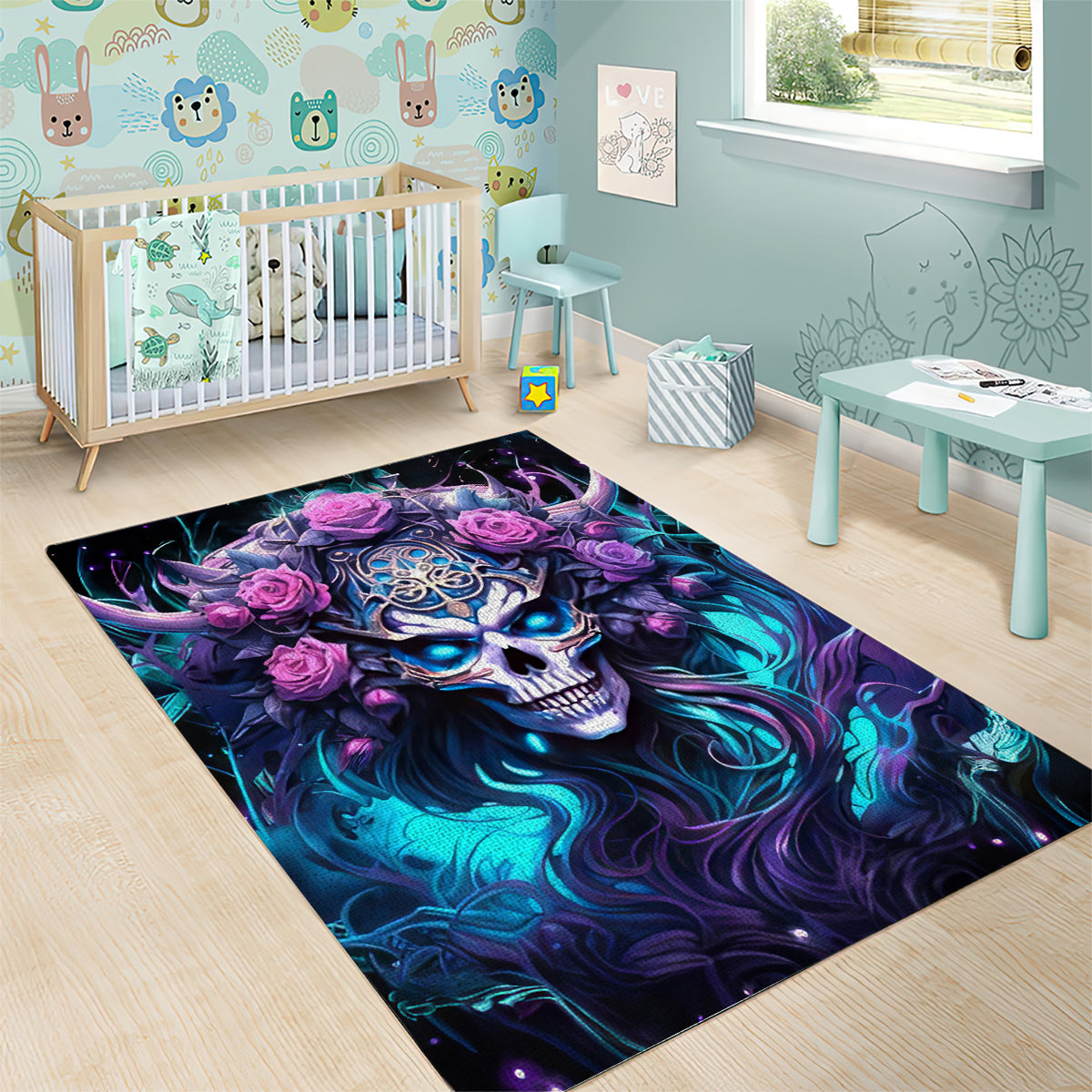 Rose Skull Area Rug I'm Never Alone My Demons Are With Me 24/7 - Wonder Print Shop