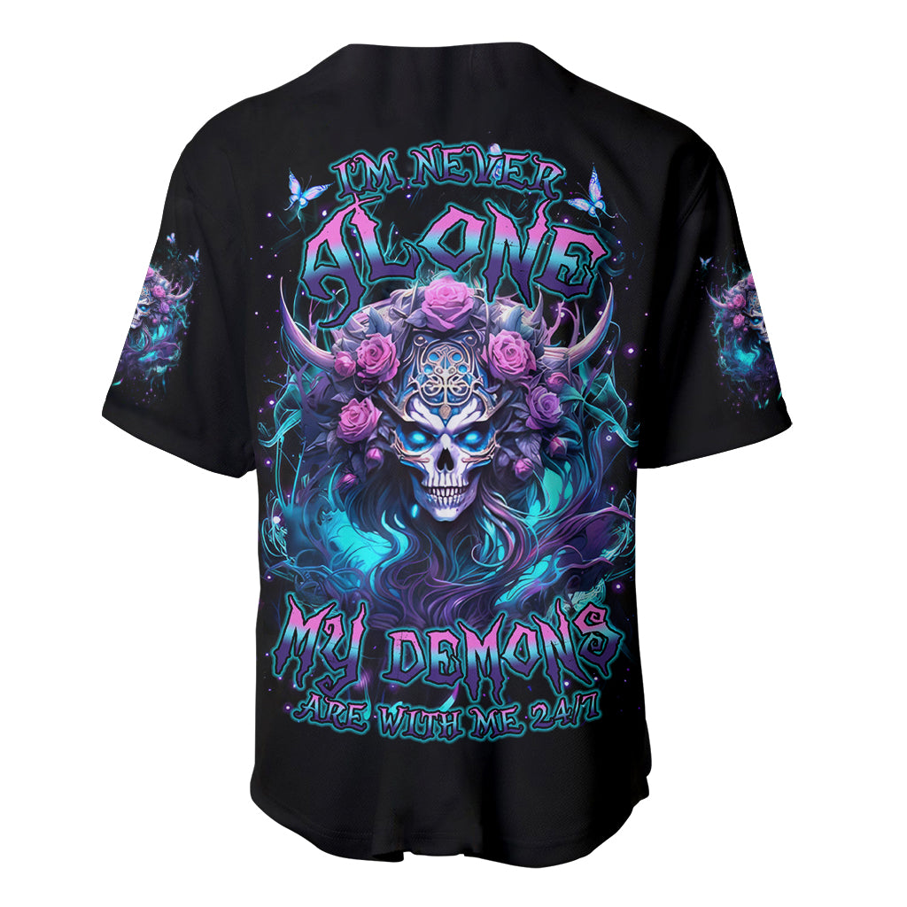 Rose Skull Baseball Jersey I'm Never Alone My Demons Are With Me 24/7 - Wonder Print Shop