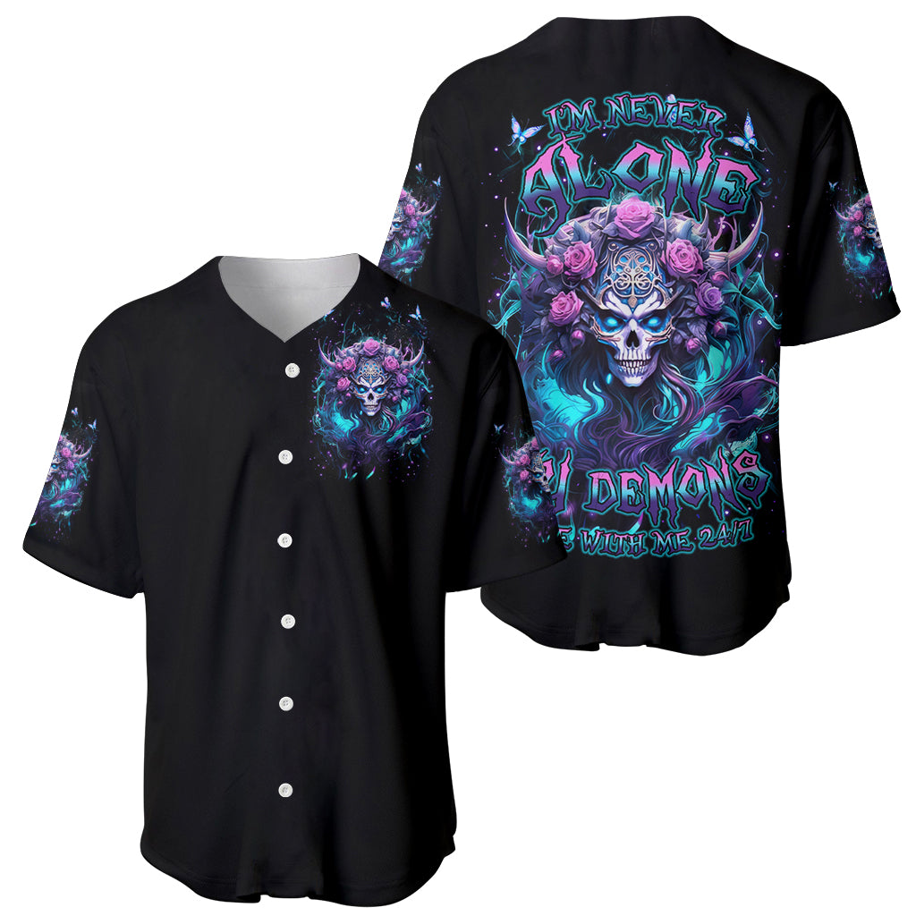 Rose Skull Baseball Jersey I'm Never Alone My Demons Are With Me 24/7 - Wonder Print Shop