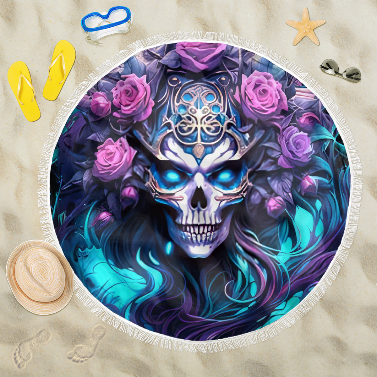 Rose Skull Beach Blanket I'm Never Alone My Demons Are With Me 24/7 - Wonder Print Shop