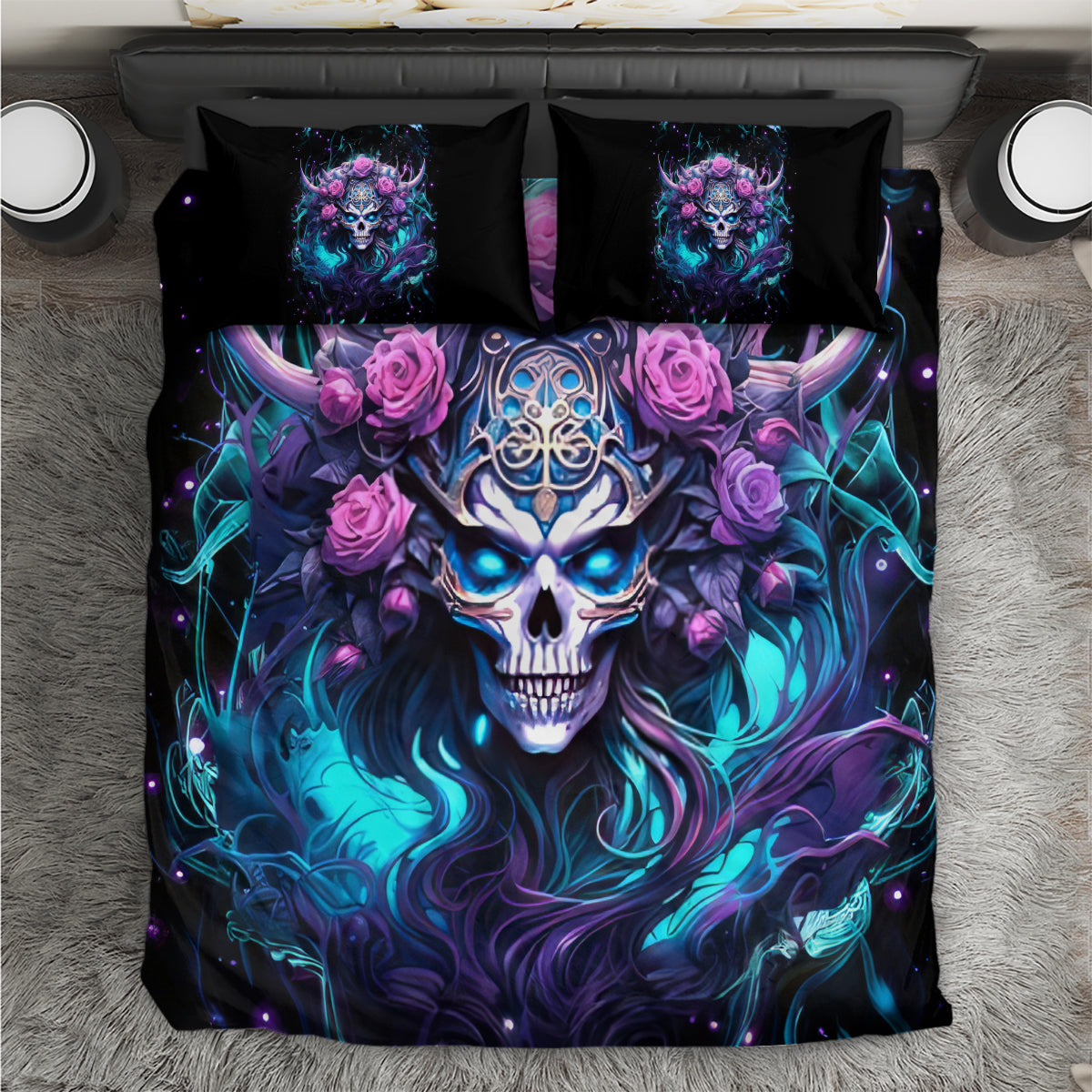 Rose Skull Bedding Set I'm Never Alone My Demons Are With Me 24/7 - Wonder Print Shop