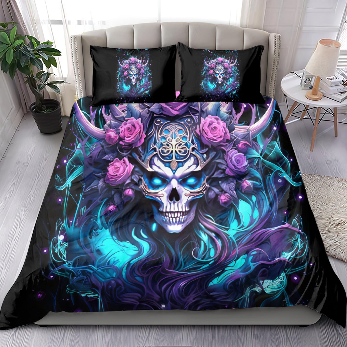 Rose Skull Bedding Set I'm Never Alone My Demons Are With Me 24/7 - Wonder Print Shop