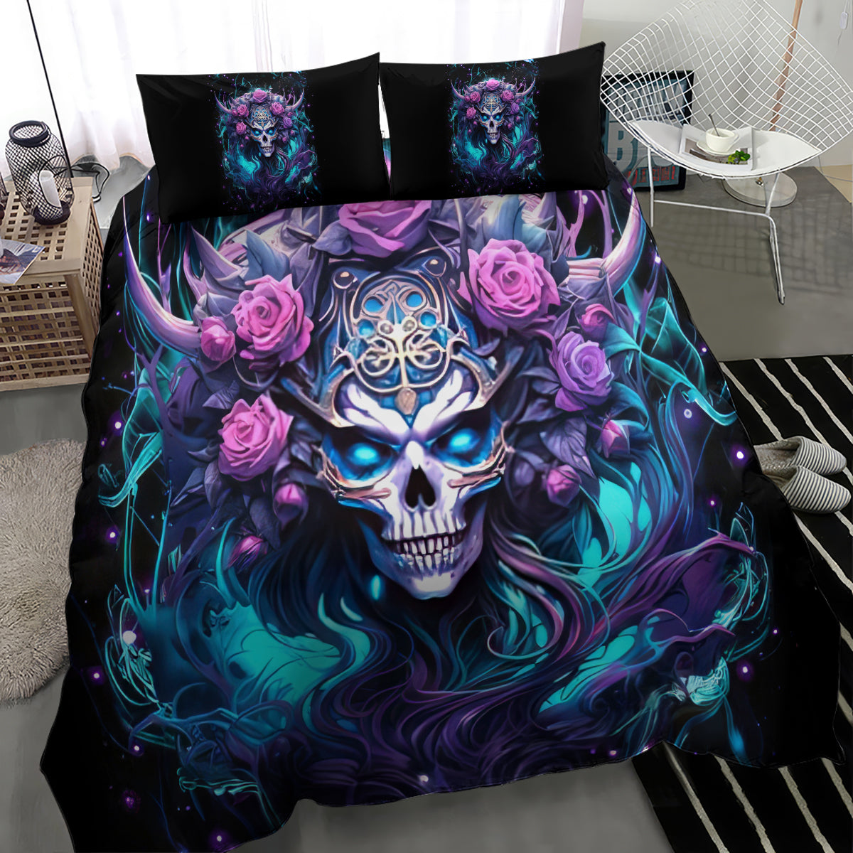 Rose Skull Bedding Set I'm Never Alone My Demons Are With Me 24/7 - Wonder Print Shop