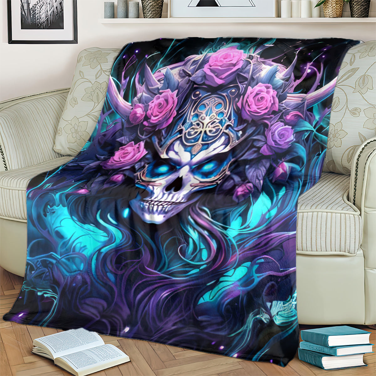 Rose Skull Blanket I'm Never Alone My Demons Are With Me 24/7