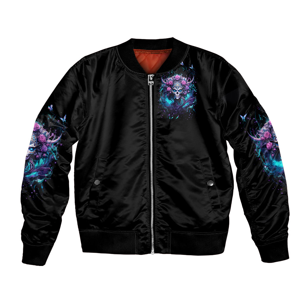 Rose Skull Bomber Jacket I'm Never Alone My Demons Are With Me 24/7 - Wonder Print Shop