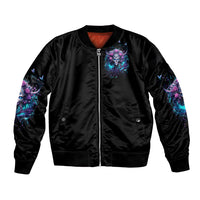 Rose Skull Bomber Jacket I'm Never Alone My Demons Are With Me 24/7 - Wonder Print Shop