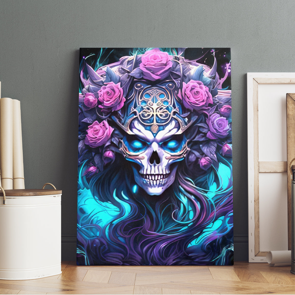 Rose Skull Canvas Wall Art I'm Never Alone My Demons Are With Me 24/7 - Wonder Print Shop