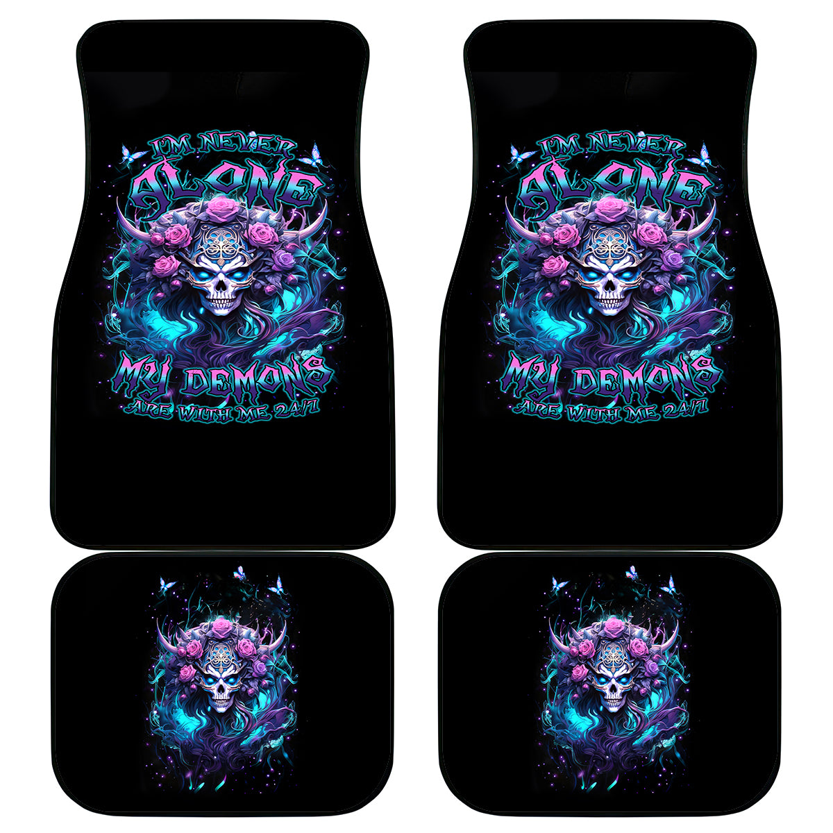 Rose Skull Car Mats I'm Never Alone My Demons Are With Me 24/7 - Wonder Print Shop