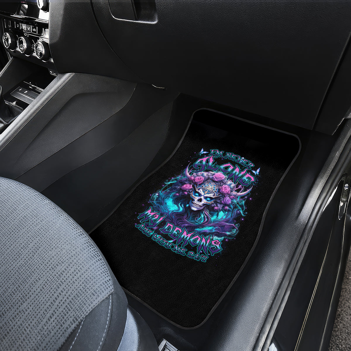 Rose Skull Car Mats I'm Never Alone My Demons Are With Me 24/7 - Wonder Print Shop