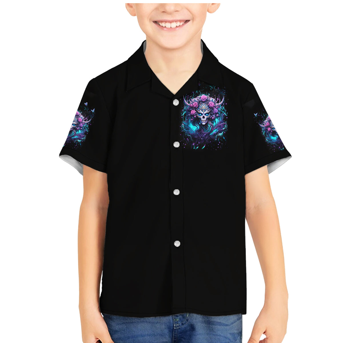 Rose Skull Family Matching Mermaid Dress and Hawaiian Shirt I'm Never Alone My Demons Are With Me 24/7 - Wonder Print Shop