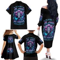 Rose Skull Family Matching Off Shoulder Long Sleeve Dress and Hawaiian Shirt I'm Never Alone My Demons Are With Me 24/7 - Wonder Print Shop