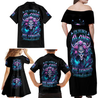 Rose Skull Family Matching Off Shoulder Maxi Dress and Hawaiian Shirt I'm Never Alone My Demons Are With Me 24/7 - Wonder Print Shop
