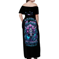 Rose Skull Family Matching Off Shoulder Maxi Dress and Hawaiian Shirt I'm Never Alone My Demons Are With Me 24/7 - Wonder Print Shop