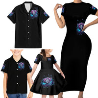 Rose Skull Family Matching Short Sleeve Bodycon Dress and Hawaiian Shirt I'm Never Alone My Demons Are With Me 24/7 - Wonder Print Shop